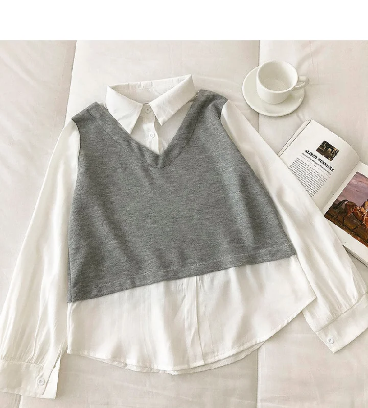 Design sense stitching fake two thin sweaters  6450 Bright Pastel Dark