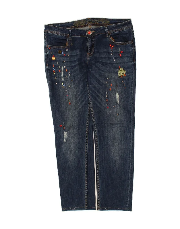 DESIGUAL Womens Slim Jeans W34 L27 Blue Cotton Trendy Skinny High-Waist Jeans