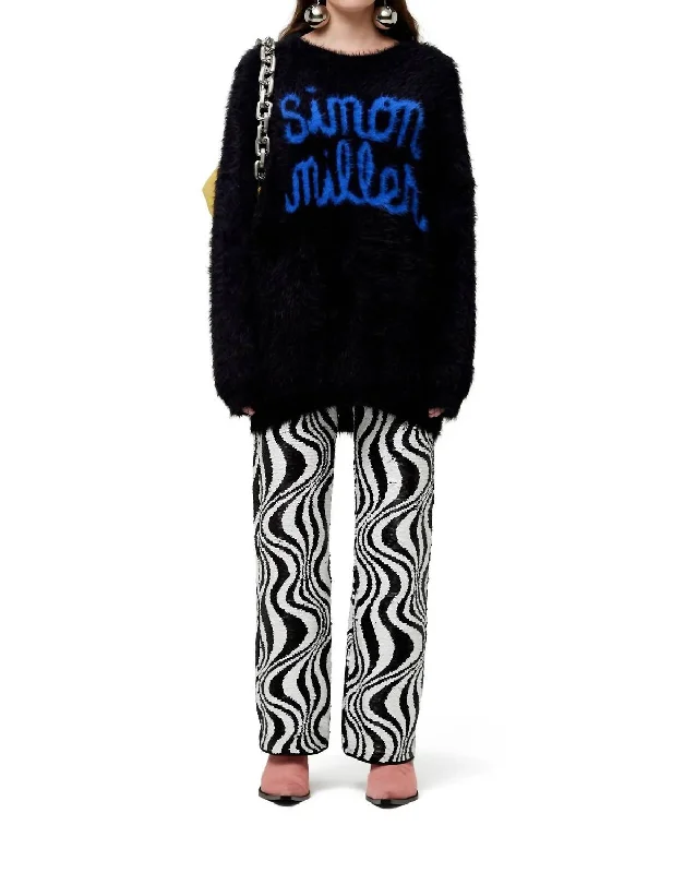 Dozy Sweater In Logo Black Intarsia Sequined Glittery Shiny
