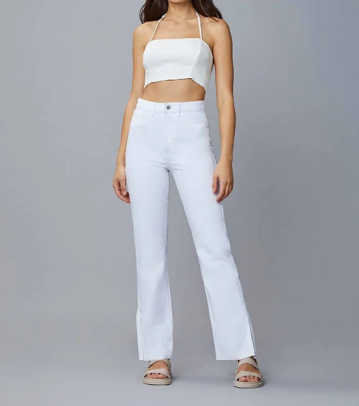 Emilie Straight Vintage Jeans In White Raw Cozy Stretch High-Waist Jeans