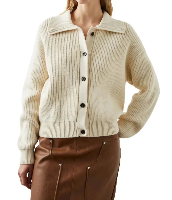 Esme Sweater In Ivory Ribbed Striped Patterned