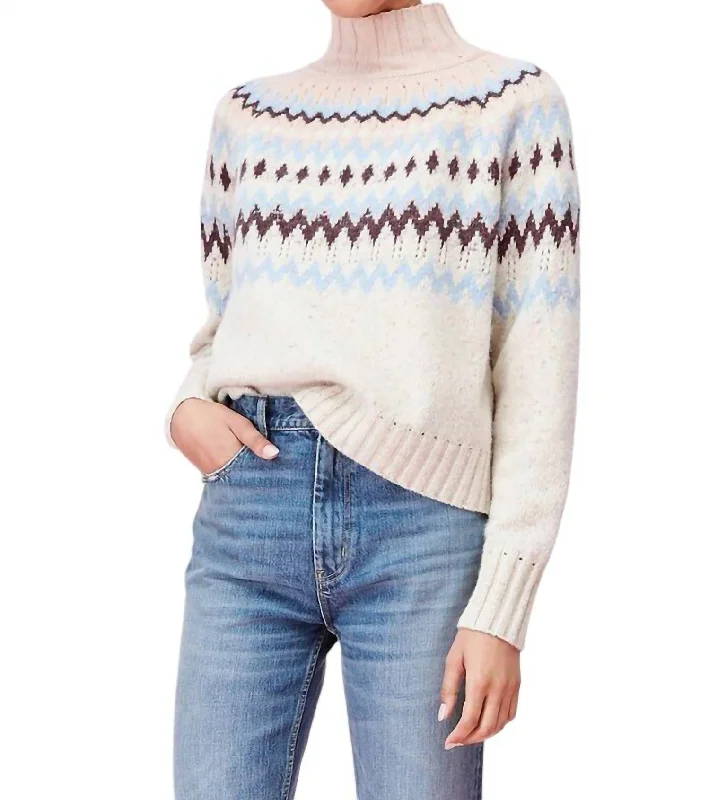 Fairisle Wool Blend Pullover Sweater In Cream Welt Pockets Slit Pockets Flap Pockets Fairisle Wool Blend Pullover Sweater In Cream Welt Pockets Slit Pockets Flap Pockets
