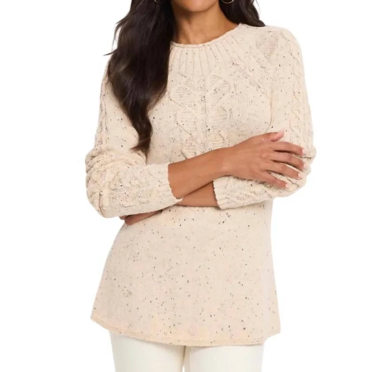 Femme Cable Sweater In Nougat Cotton Fabric Linen Fabric Terry Fabric