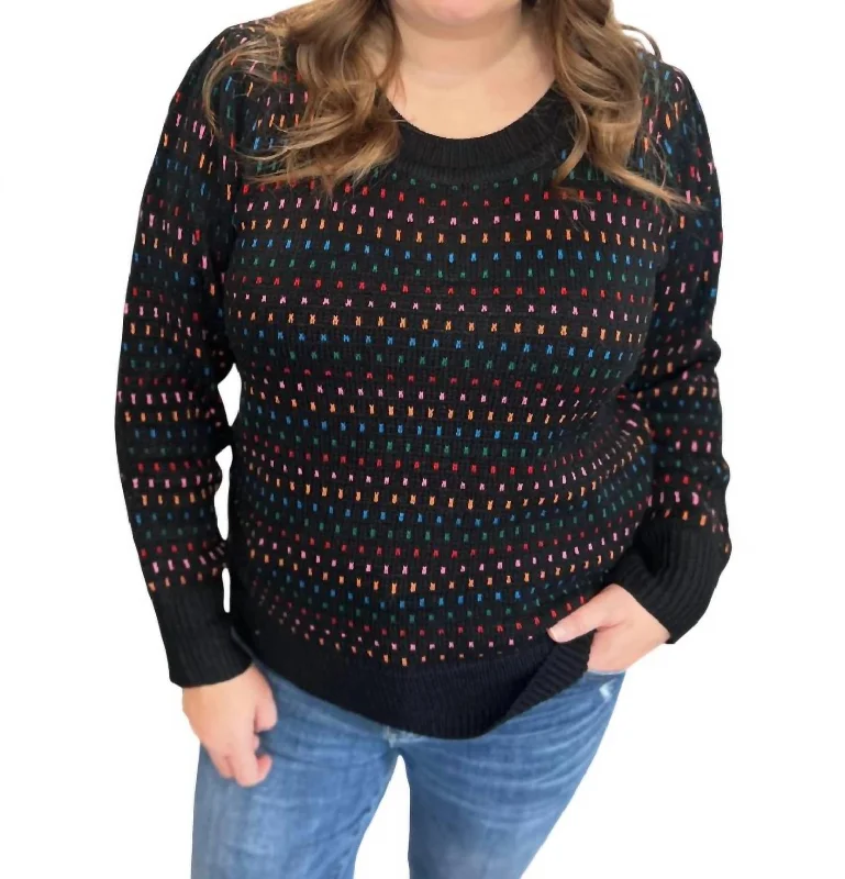 Festive Lights Sweater In Black Multi Jersey Fabric Tulle Fabric Batik Fabric