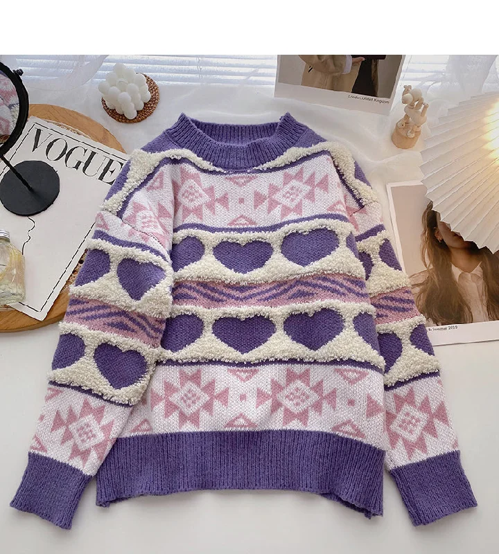 Fleece contrast color love sweater long sleeve Pullover Top 6151 Cashmere Blend Cotton Blend Poly Blend Fleece contrast color love sweater long sleeve Pullover Top 6151 Cashmere Blend Cotton Blend Poly Blend
