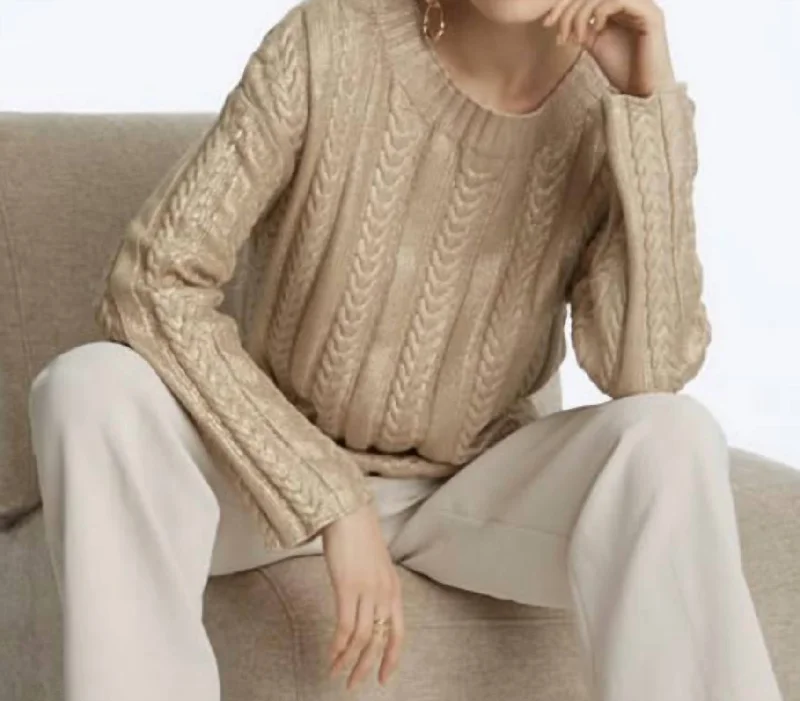 Foiled Sweater In Gold Hooded Caped Shawl Collar