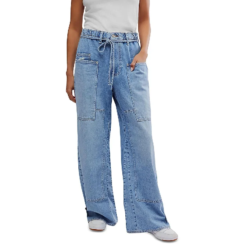 Free People Womens Pockets Denim Wide Leg Jeans Stylish Cargo Style Jeans