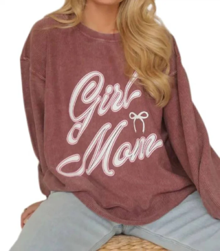 Girl Mom Cord Sweater In Maroon Casual Formal Business