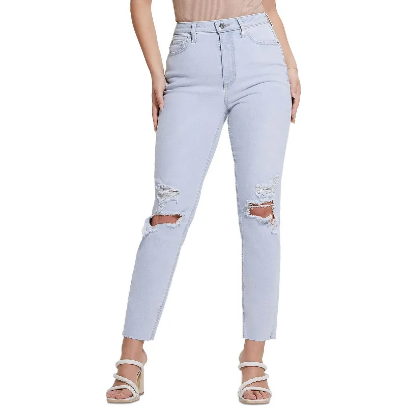 Guess Womens Destroyed High Rise Mom Jeans Stylish High-Waist Skinny Denim