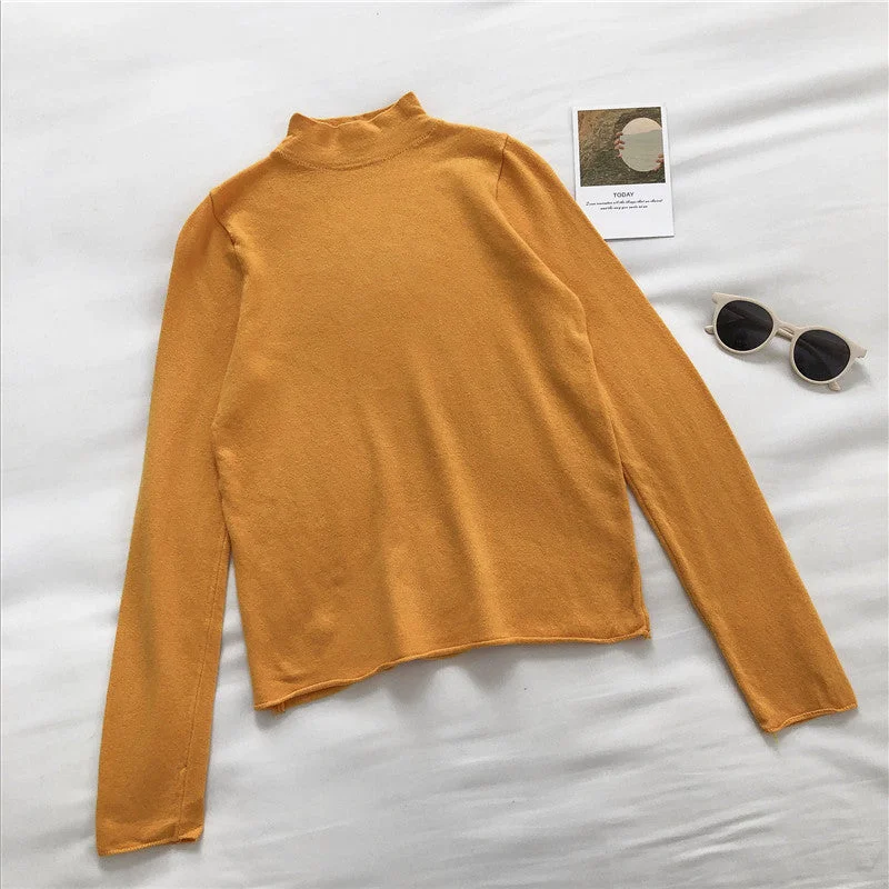 High neck sweater women's solid slim long sleeve Pullover Top 6454 Layered Multi-layer Single Layer High neck sweater women's solid slim long sleeve Pullover Top 6454 Layered Multi-layer Single Layer