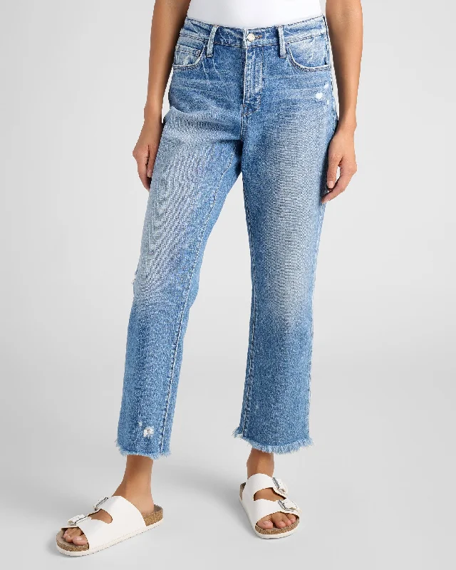 High Rise Cropped Straight Leg Jeans Fashionable Jeggings Style Jeans