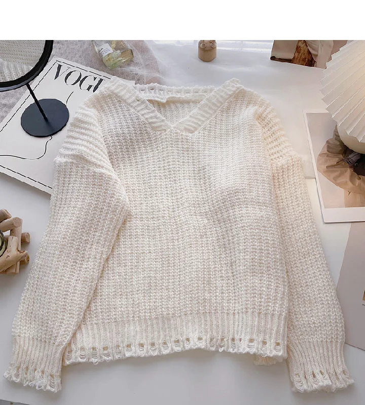 Hollow out knitted sweater casual solid color long sleeve top 6131 High Neck Crew Neck V-Neck Hollow out knitted sweater casual solid color long sleeve top 6131 High Neck Crew Neck V-Neck
