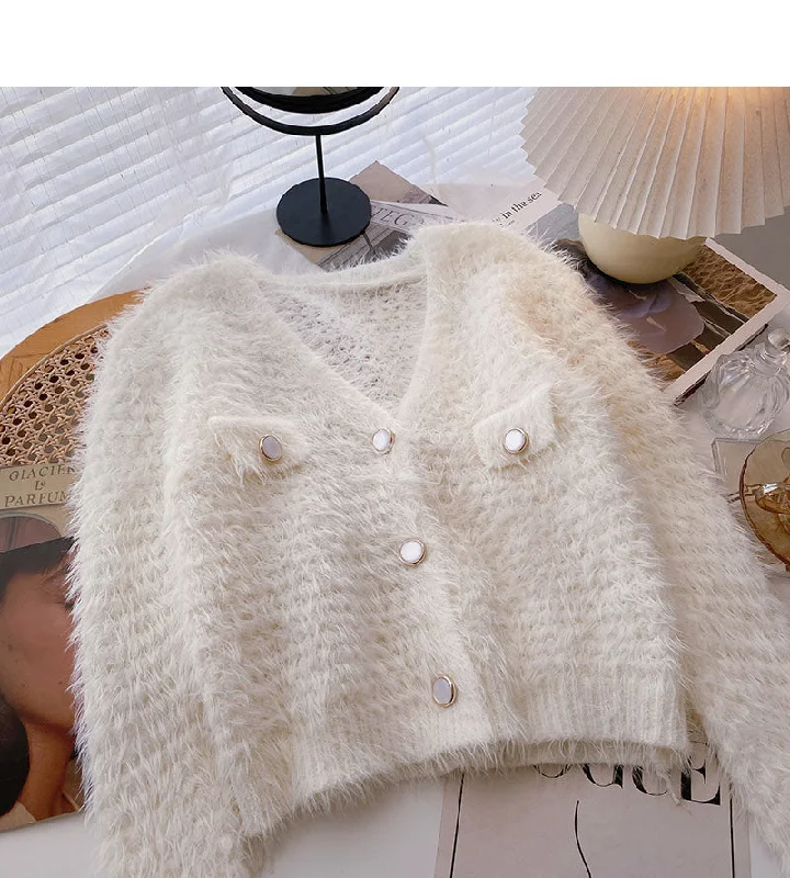 Imitation mink wool solid color sweater knitted cardigan fashion 6135 Hooded Caped Shawl Collar Imitation mink wool solid color sweater knitted cardigan fashion 6135 Hooded Caped Shawl Collar