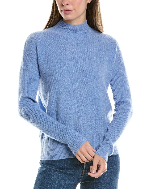 InCashmere Textured Stripe Cashmere Sweater Mesh Sweater Canvas Denim