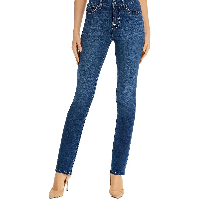 Jen7 Womens Mid-Rise Denim Straight Leg Jeans Classic Blue Denim Jeans