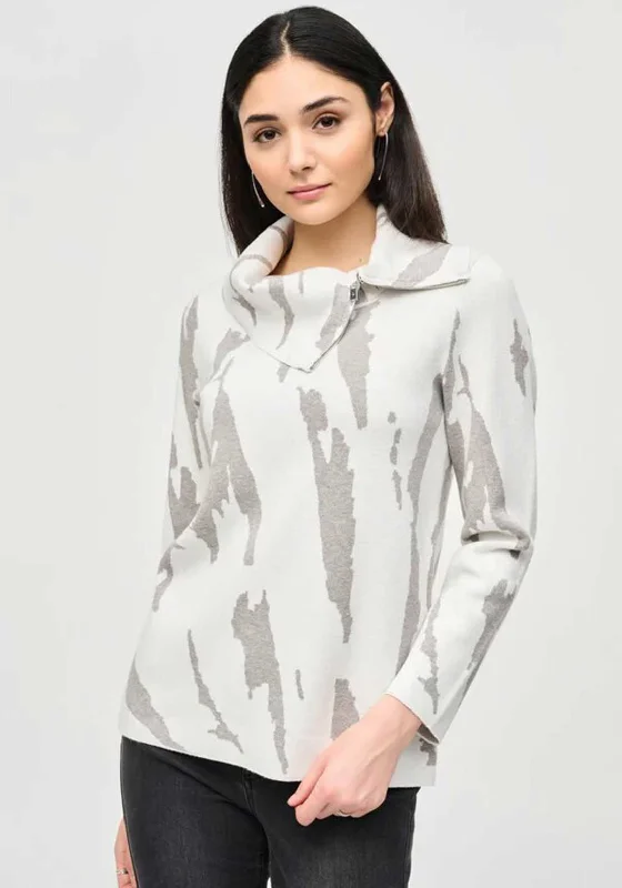 Joseph Ribkoff Zip Cowl Neck Jumper, Vanilla & Grey Melange Fitted Loose Oversized