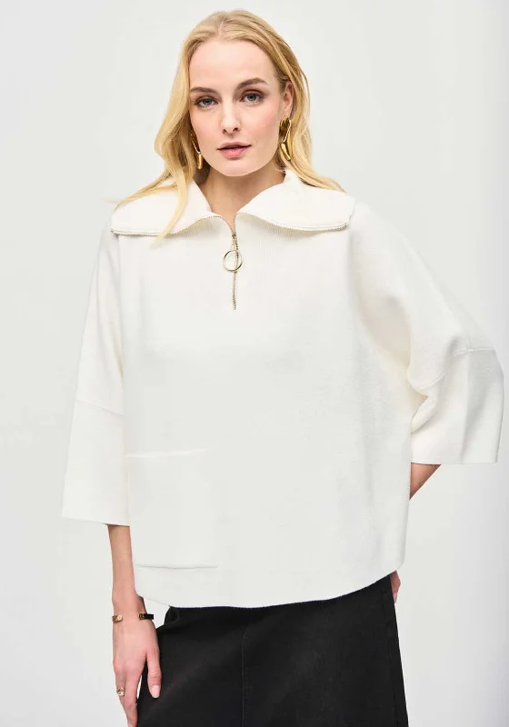 Joseph Ribkoff Oversized Dolman Half Zip Jumper, White Wool Fabric Cashmere Fabric Tweed Fabric