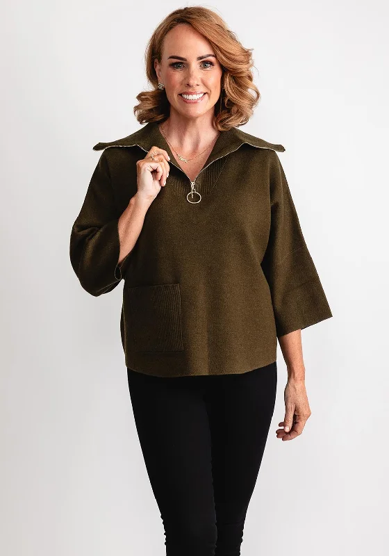 Joseph Ribkoff Oversized Dolman Half Zip Jumper, Green Notch Collar Peter Pan Collar Cowl Neck Joseph Ribkoff Oversized Dolman Half Zip Jumper, Green Notch Collar Peter Pan Collar Cowl Neck