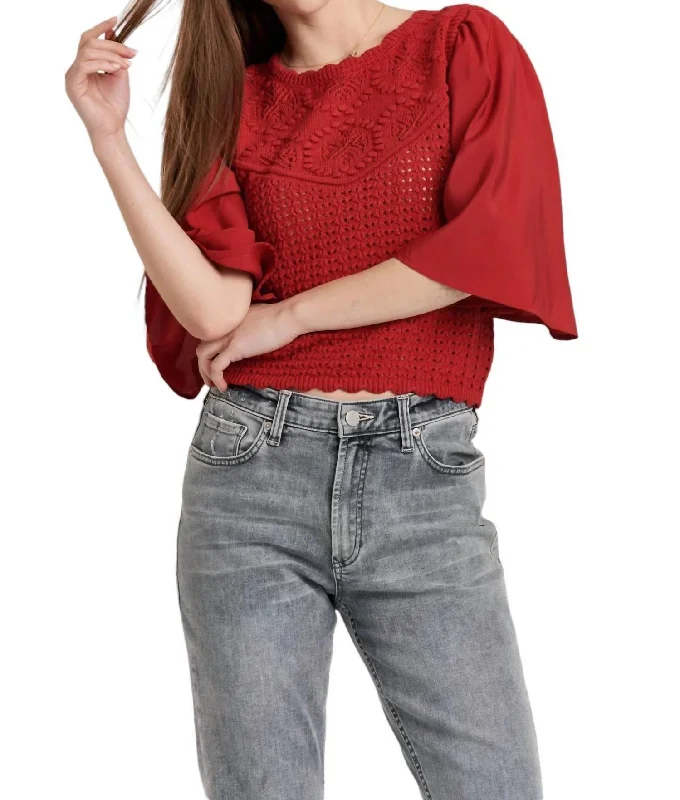 Kamala Sweater In Ruby Pink Lace Blend Ribbed Blend Corduroy Blend