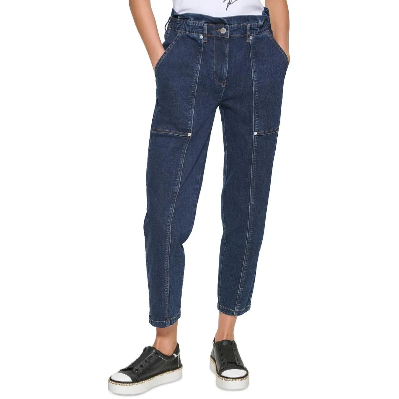 Karl Lagerfeld Paris Womens Straight Leg Denim Ankle Jeans Cozy Relaxed Fit Jeans
