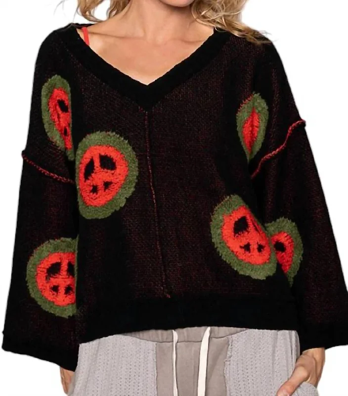 Keep The Peace Sweater In Black Front Pockets Side Pockets Patch Pockets