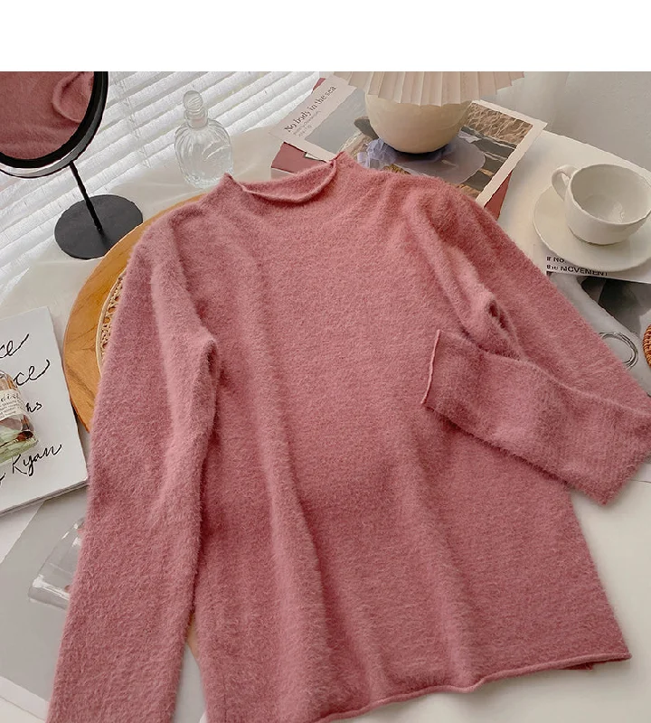 Korean half high collar versatile candy colored bottomed sweater 6557 Velvet Chenille Corduroy Korean half high collar versatile candy colored bottomed sweater 6557 Velvet Chenille Corduroy