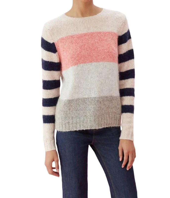 La Vie Soft Stripe Pullover Sweater In Pink Fleece Sweater Nylon Polyester