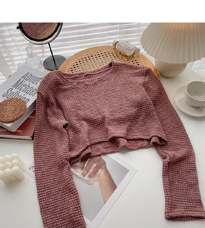 Lazy wind high waist short open navel sweater 6465 Graphic Sweater Embroidered Appliqued Lazy wind high waist short open navel sweater 6465 Graphic Sweater Embroidered Appliqued