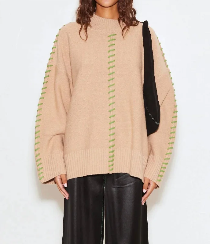 Leith Sweater In Milkyway Beige Herringbone Houndstooth Plaid