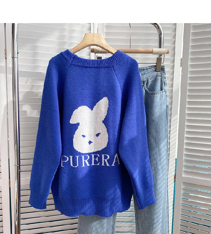 Letter jacquard lazy long sleeve sweater  6189 Iron Safe Non-Iron Wrinkle Free