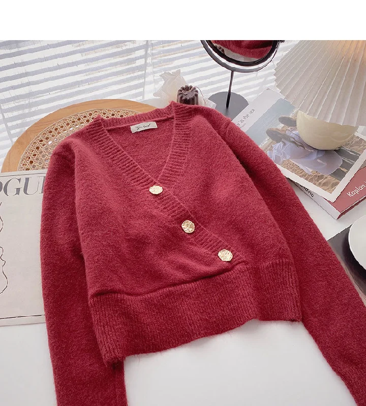 Long sleeved knitted sweater retro three button V-neck slim top fashion 6152 Velvet Chenille Corduroy Long sleeved knitted sweater retro three button V-neck slim top fashion 6152 Velvet Chenille Corduroy