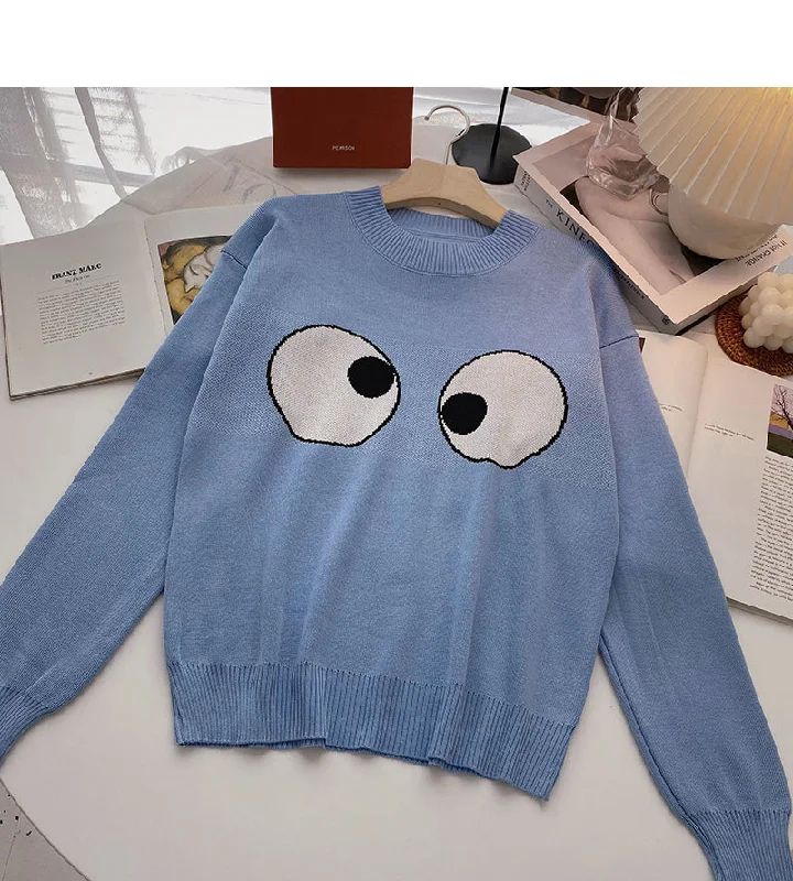 Long sleeved Pullover Sweater aging contrast color big eye top 6564 Jersey Fabric Tulle Fabric Batik Fabric Long sleeved Pullover Sweater aging contrast color big eye top 6564 Jersey Fabric Tulle Fabric Batik Fabric
