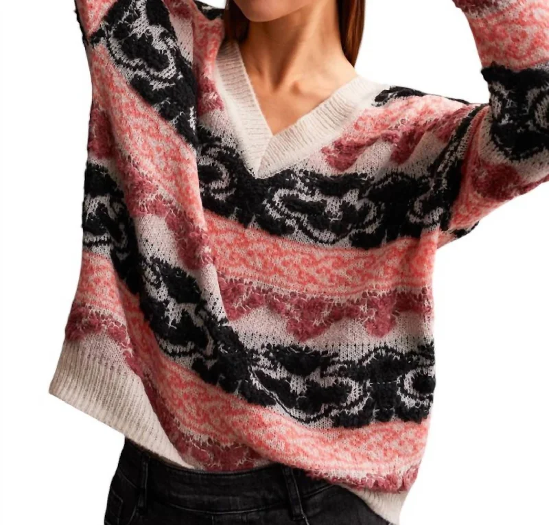 Looped Yarn Sweater In Eggshell Multi Bright Pastel Dark