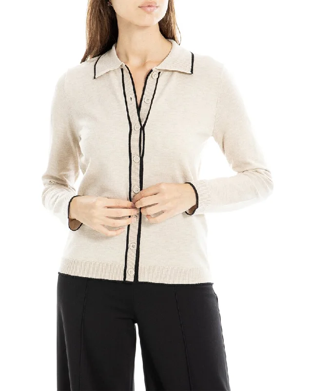 Max Studio Button Front Sweater Notch Collar Peter Pan Collar Cowl Neck
