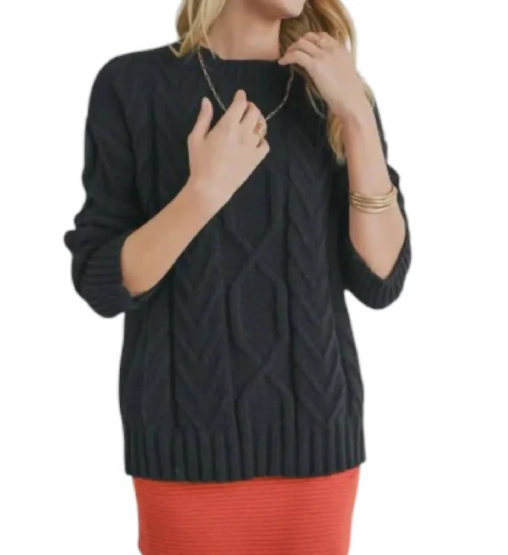 Montana Cable Knit Sweater In Black Cable Knit Ribbed Knit Lace Knit
