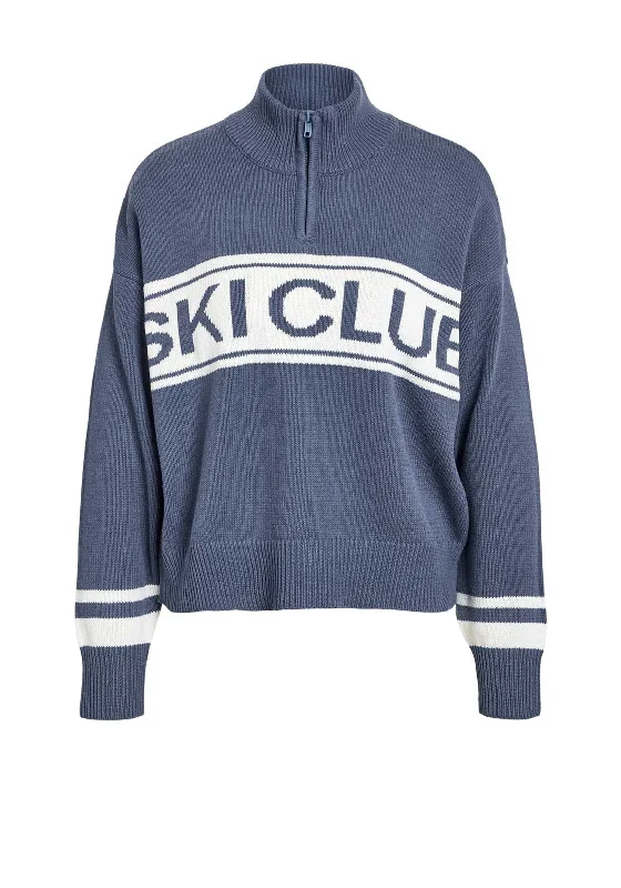Noisy May Tina Ski Club Half Zip Knit Jumper, Blue Horizon High Neck Crew Neck V-Neck Noisy May Tina Ski Club Half Zip Knit Jumper, Blue Horizon High Neck Crew Neck V-Neck