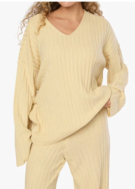 Oversized V Neck Sweater In Wheat Handmade Hand-knitted Hand-woven