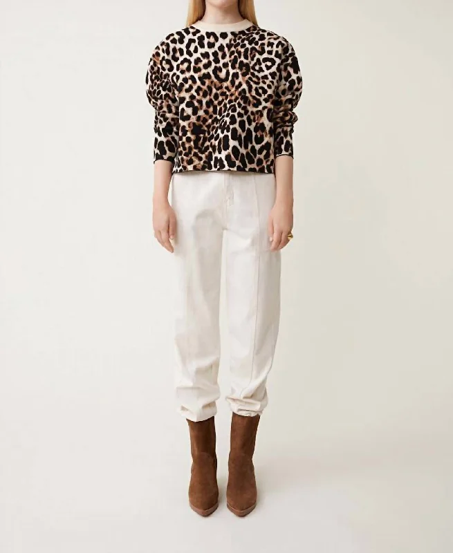 Paleo Leopard Knit Sweater In Camel Boat Neck Shawl Collar Notched Collar