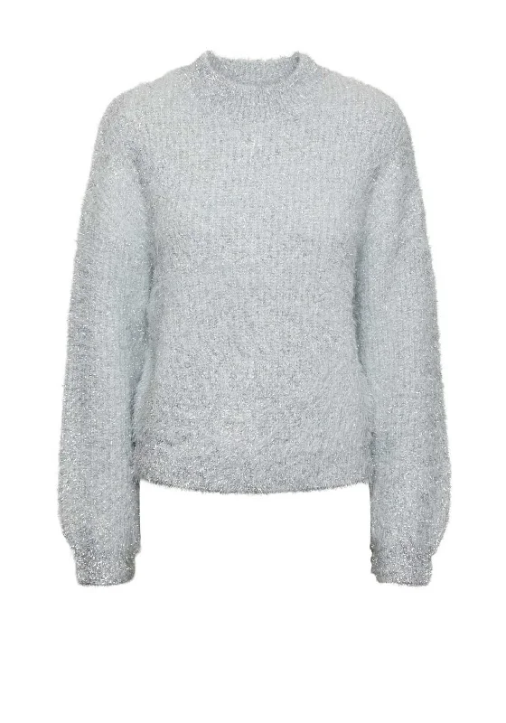 Pieces Raga Lurex Knit Jumper, Silver Chenille Brocade Lace