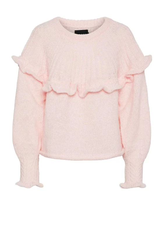 Pieces Rikka Frill Open Knit Jumper, Ballerina Oversized Loose Flowy
