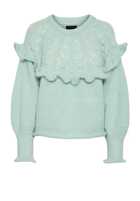 Pieces Rikka Frill Open Knit Jumper, Mist Green Casual Formal Business