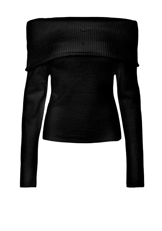 Pieces Riko Off Shoulder Knit Jumper, Black Machine Wash Dry Clean Hand Wash
