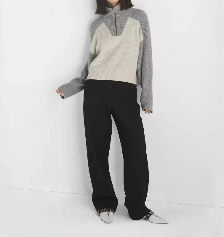 Pierce Cashmere Zip Sweater In Grey Multi Bright Pastel Dark