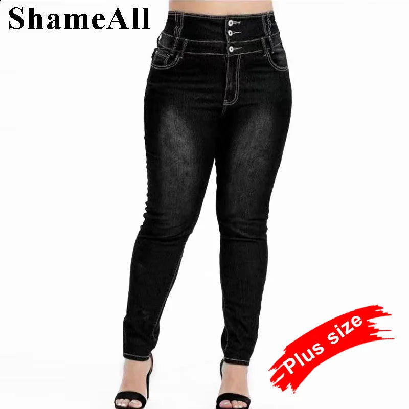 Plus Size Button Up Skinny Black Gray Long Jeans 4XL 5XL Women Spring High Waist Fashionable White Denim Jeans Plus Size Button Up Skinny Black Gray Long Jeans 4XL 5XL Women Spring High Waist Fashionable White Denim Jeans