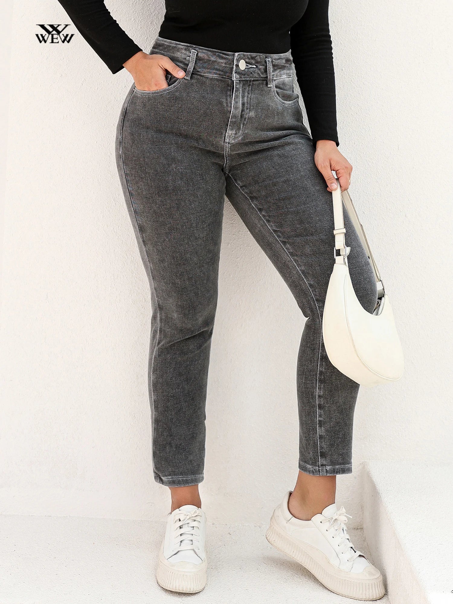 Plus Size Gray Jeans for Women Stretchy High Waist Mom Jeans Harem Fashionable Slouchy Fit Jeans Plus Size Gray Jeans for Women Stretchy High Waist Mom Jeans Harem Fashionable Slouchy Fit Jeans