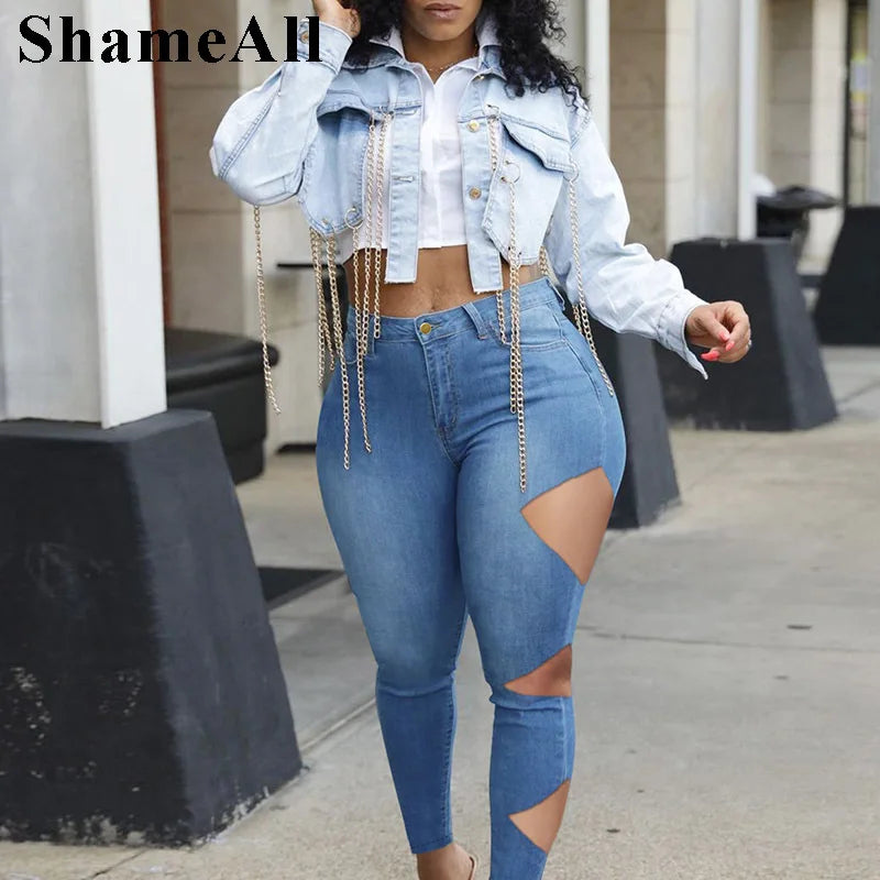 Plus Size Street Cut Hole Stretchy Skinny Jeans 3XL Women Party Club Outfit Chic Ripped Jeans Plus Size Street Cut Hole Stretchy Skinny Jeans 3XL Women Party Club Outfit Chic Ripped Jeans