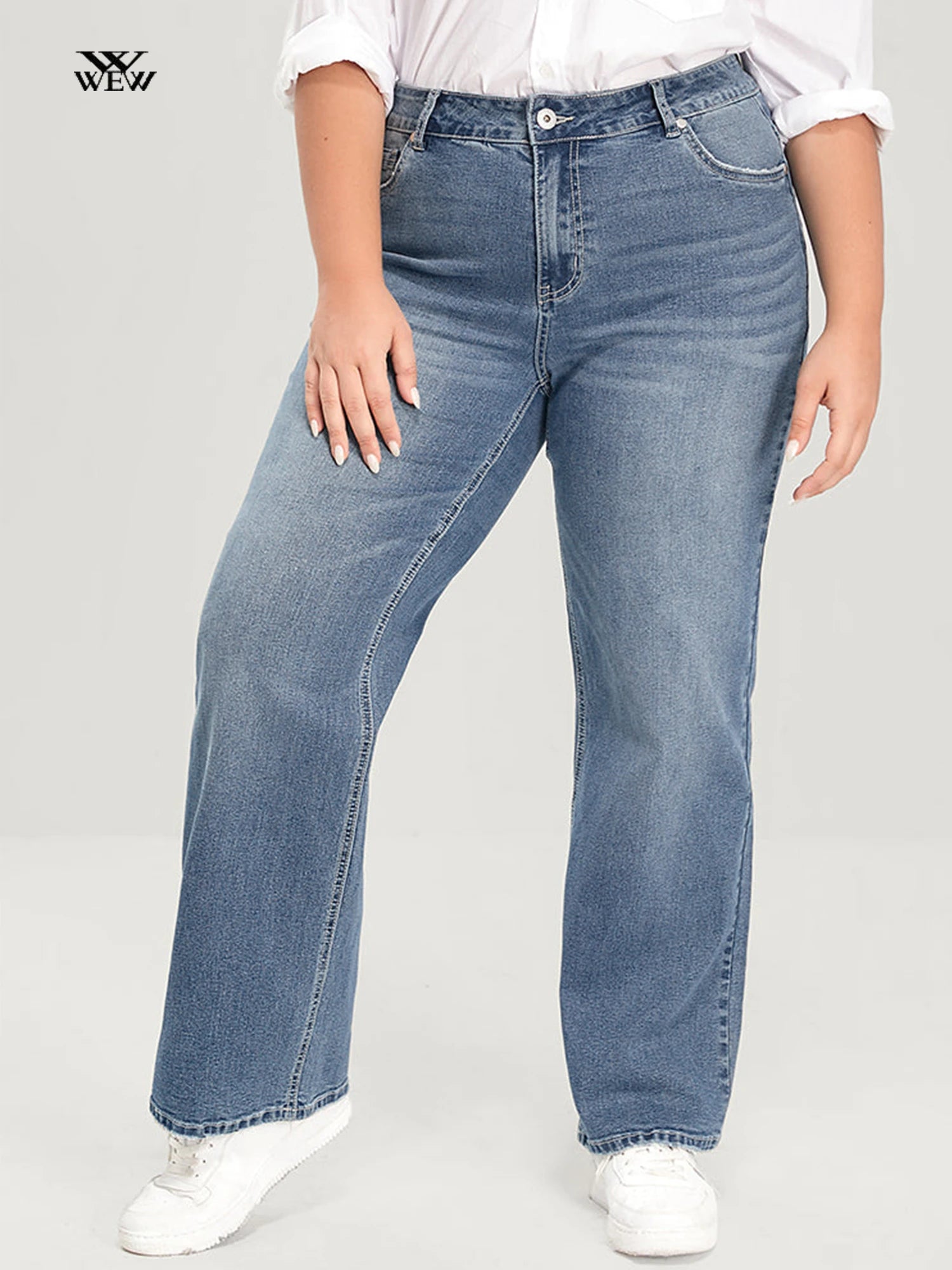 Plus Size Wide Leg Jeans for Women High Waist Straight Fitting Women Jeans Elegant Wide-Leg Jeans Plus Size Wide Leg Jeans for Women High Waist Straight Fitting Women Jeans Elegant Wide-Leg Jeans