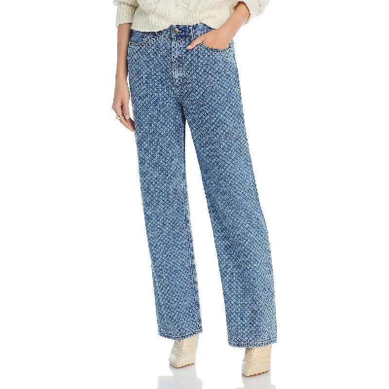 Rag & Bone Womens Logan Textured Denim Wide Leg Jeans Chic Double Waistband Jeans