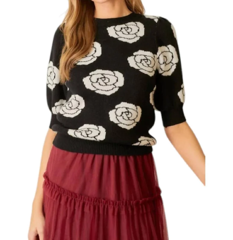 Rosie Sweater In Black/white Cable Knit Ribbed Knit Lace Knit