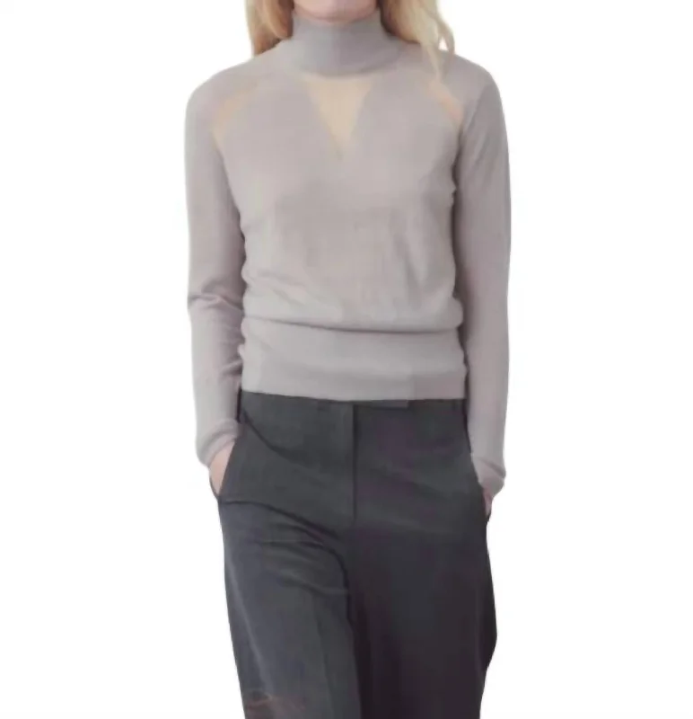 Sheer Panel Sweater In Ice Silk Blend Satin Velvet